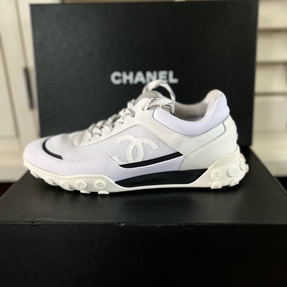 CHANEL Coco Mark Calfskin Mesh Sneakers